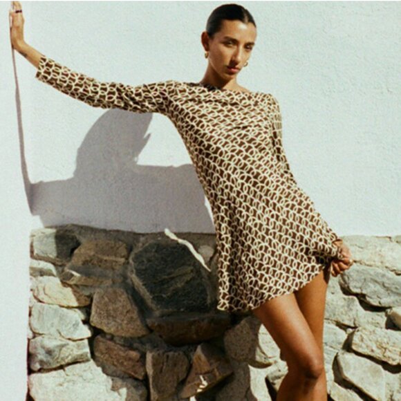 Realisation Par The Rainey Mini Dress in Landline Brown, XL - Picture 1 of 6